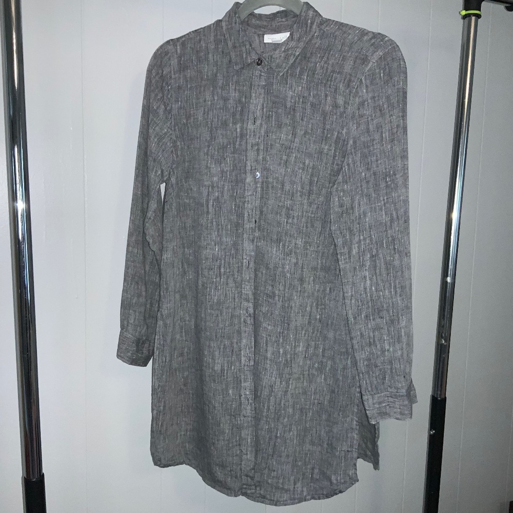 J. Jill love linen 100% linen button down tunic shirt Sz S petite gray lagenlook